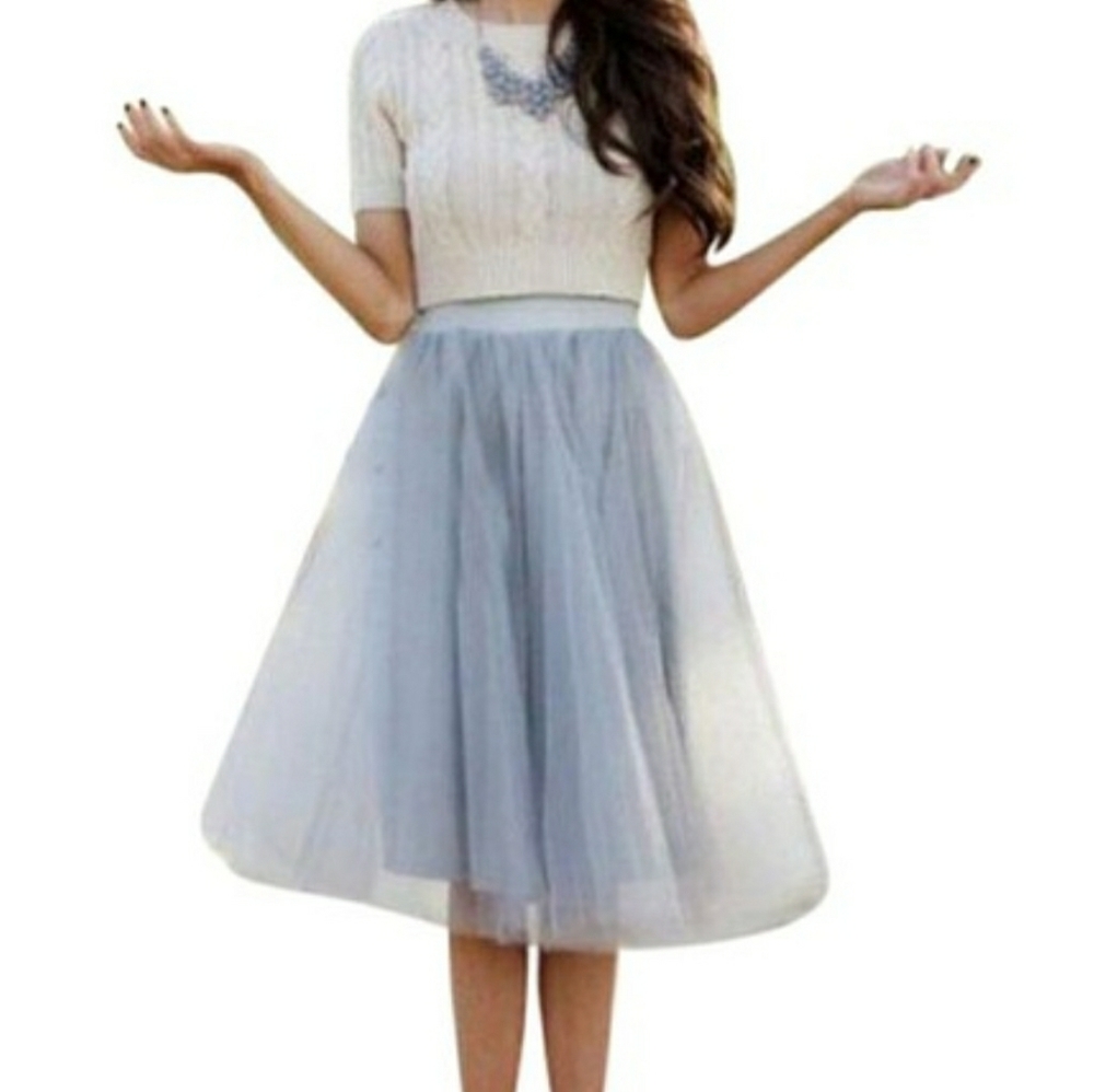 Gorgeous tulle silver gray skirt with satin waist